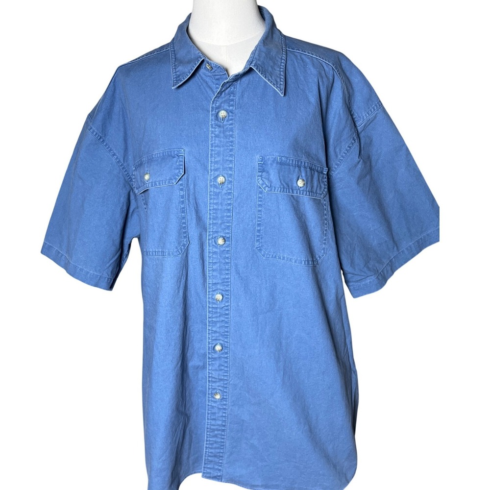 Heritage Workwear Cotton Button Shirt Blue L.L.Bean Traditional FIt Men XXL‎